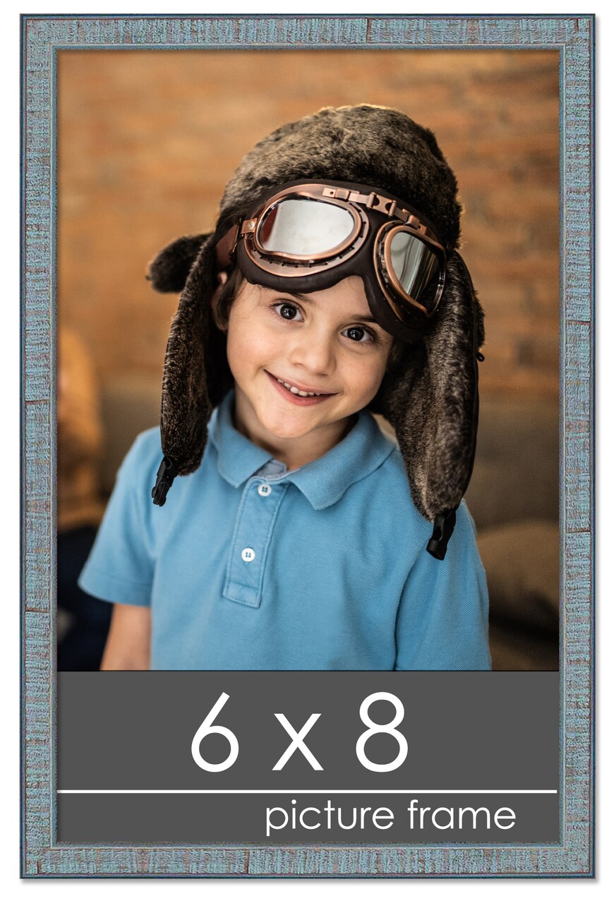 Photo Size Textured Blue Picture Frame - UV Acrylic, Foam Board Backing, Hanging Hardware